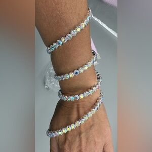 Chargances Multi Row Crystal Bracelet Stretch Aurora Borealis Rhinestone Bling